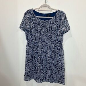 As U‎ Wish Short Sleeve Floral Dress Women’s Size Large Blue and White Zip Back